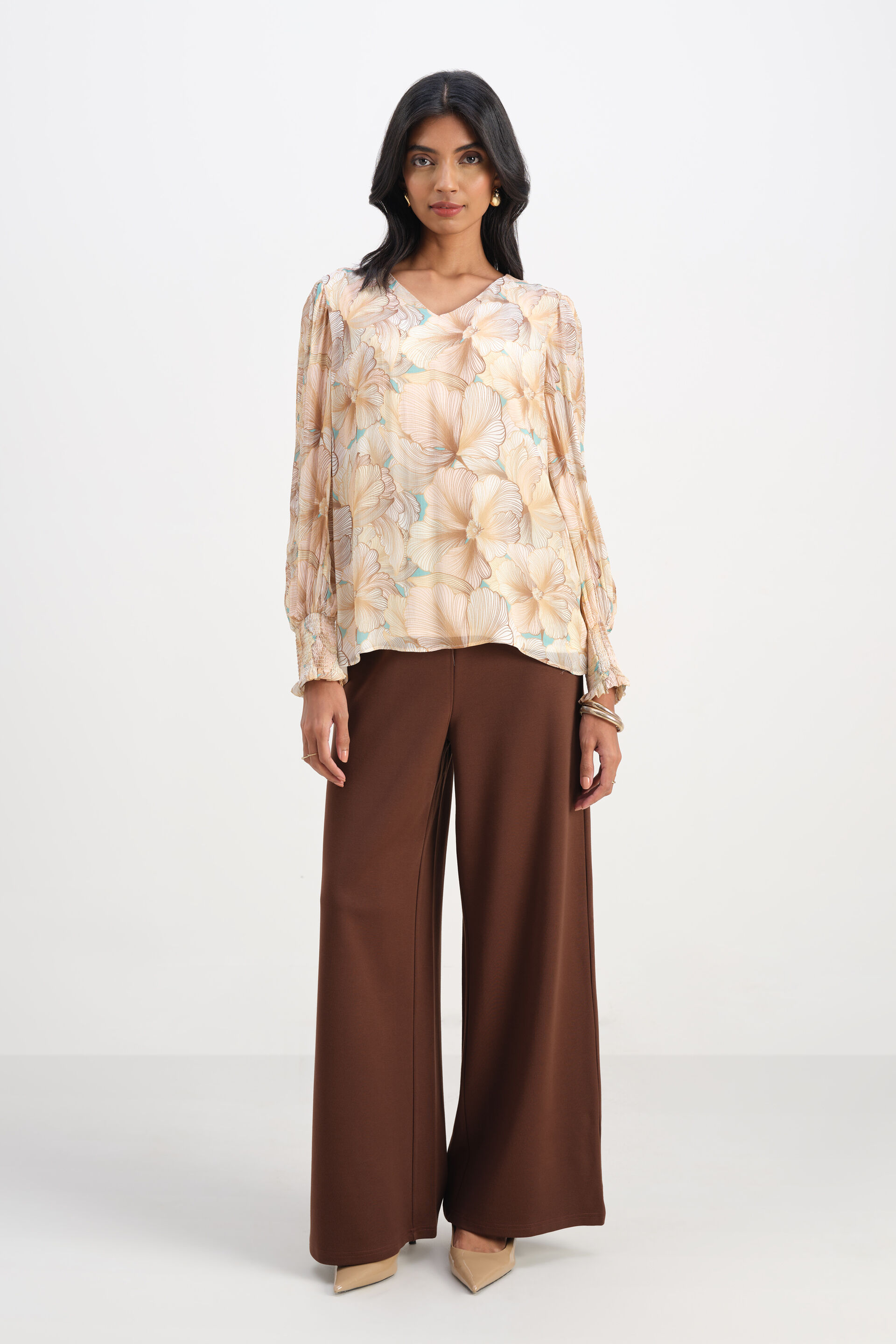 Sandstone Smocked Top, Beige, image 1